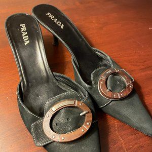 Prada Suede Kitten Heel Mules